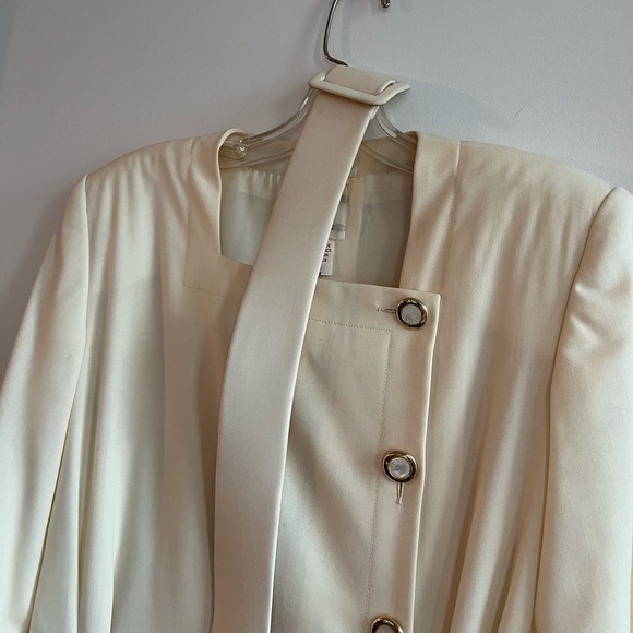 Vintage CELINE for Ira Berg Ivory Elegant Belted Long Sleeved Suit Dress WOOL 40 - Picture 13 of 15